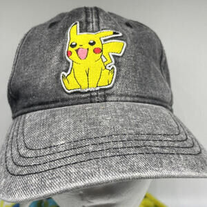 Pokemon Hat Pikachu Embroidered‎ Black Stone Wash Denim Baseball Cap 2016